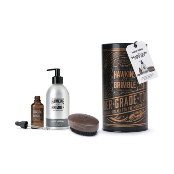 Подарочный набор для ухода за бородой Hawkins & Brimble Beard Gift Set (Eco-Refillable Beard Shampoo, Oil & Brush)