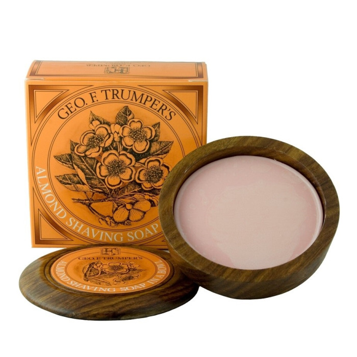 Мыло для бритья Geo F Trumper Almond Hard Shaving Soap в чаше из дерева, 80 грамм