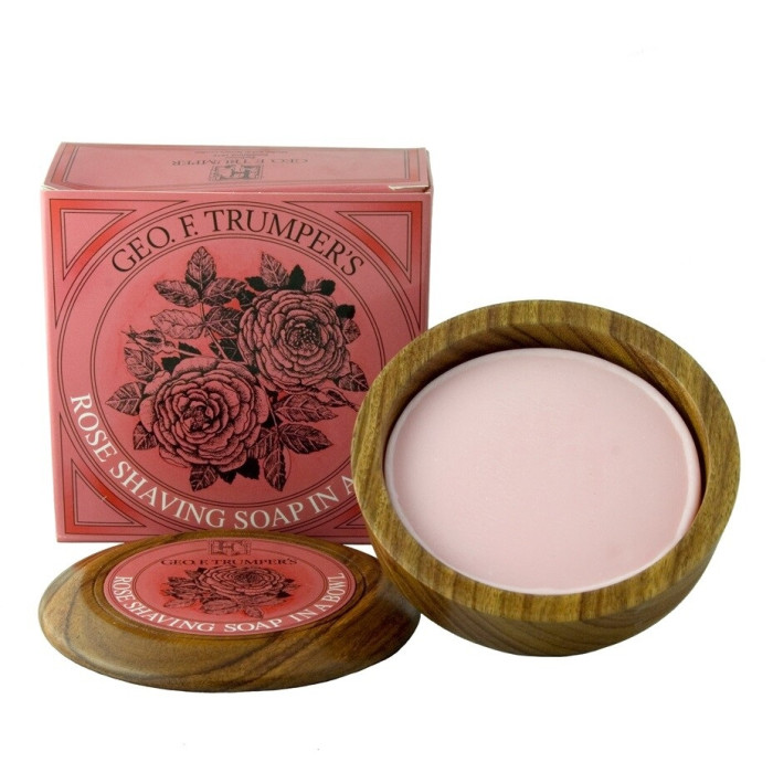 Мыло для бритья Geo F Trumper Rose Hard Shaving Soap в чаше из дерева, 80 грамм