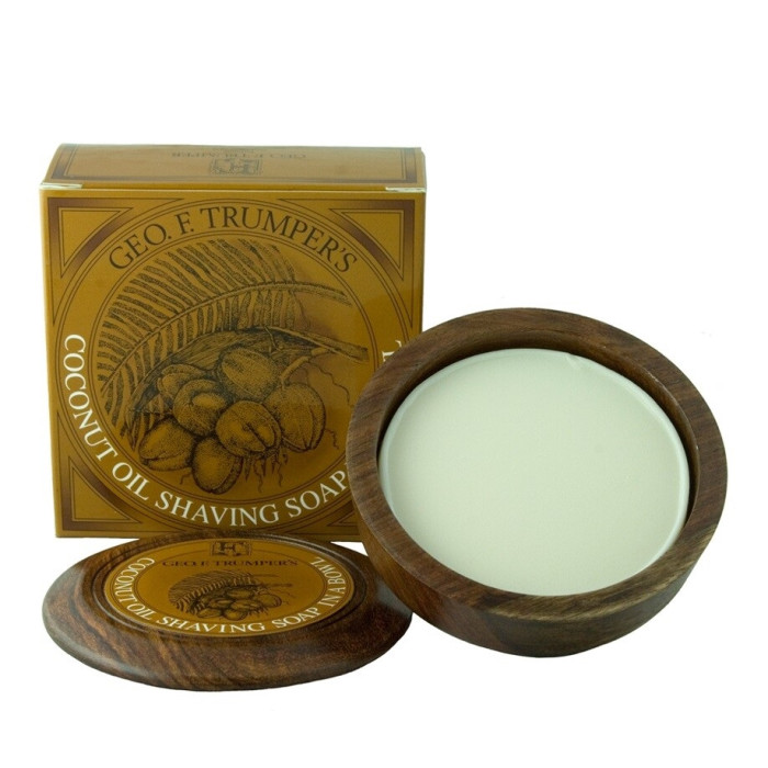 Мыло для бритья Geo F Trumper Coconut Oil Hard Shaving Soap в чаше из дерева, 80 грамм