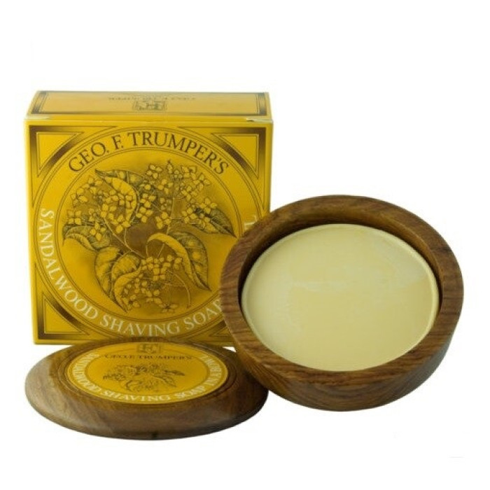 Мыло для бритья Geo F Trumper Sandalwood Hard Shaving Soap в чаше из дерева, 80 грамм