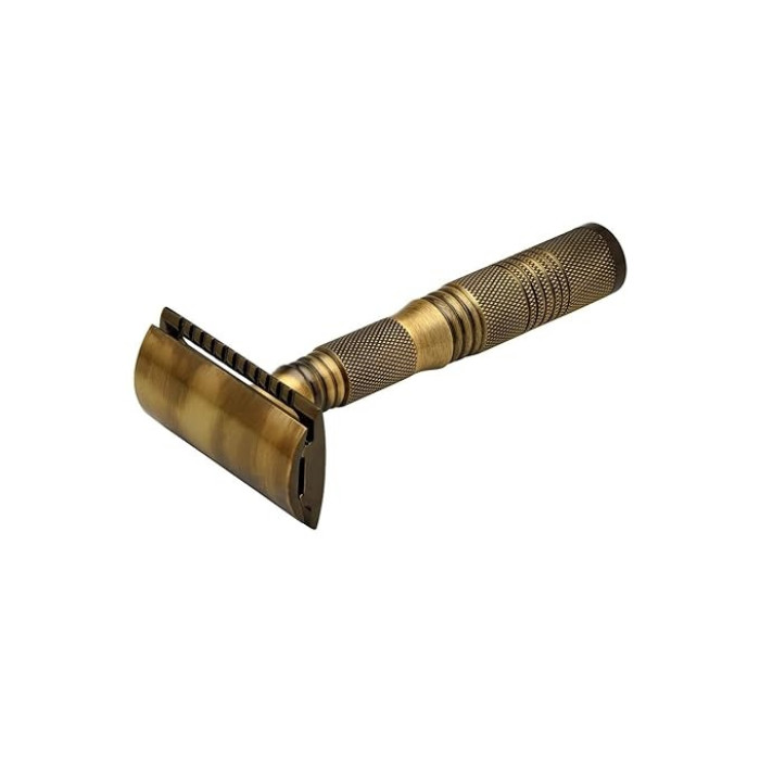 Станок для бритья Т-образный Pearl STR-99 & TRC-01 Travel Razor Antique Brass Closed Comb